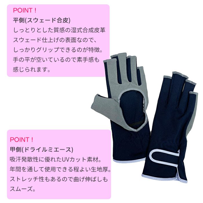 平穴あきトップカット手袋(ネイビー×サックスライン)/左右セット/209
