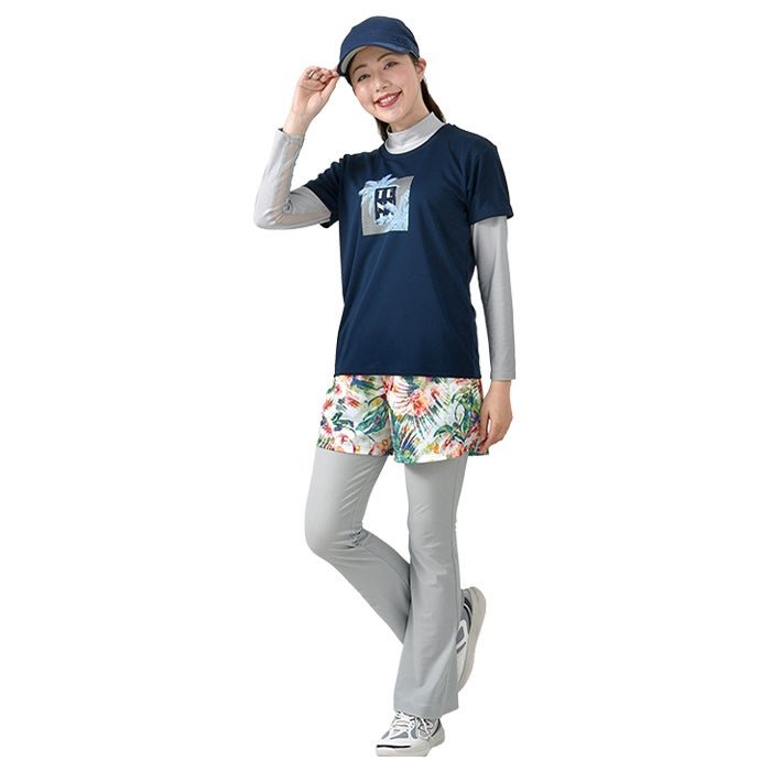 キュロットパンツ リーフ柄 2026SS 夏 UVカット ストレッチ 吸汗発散